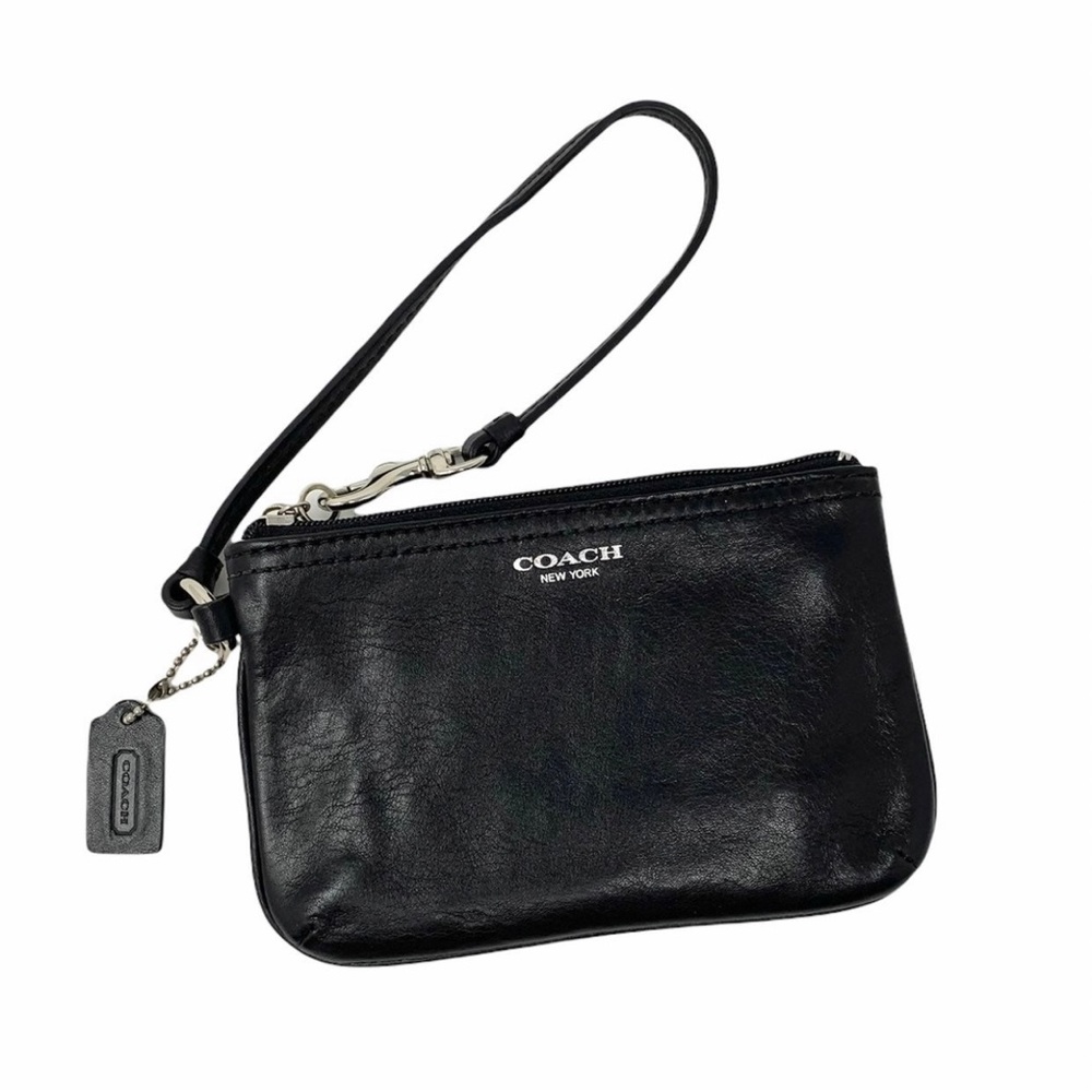 Coach Solid Black Smooth Leather Wristlet